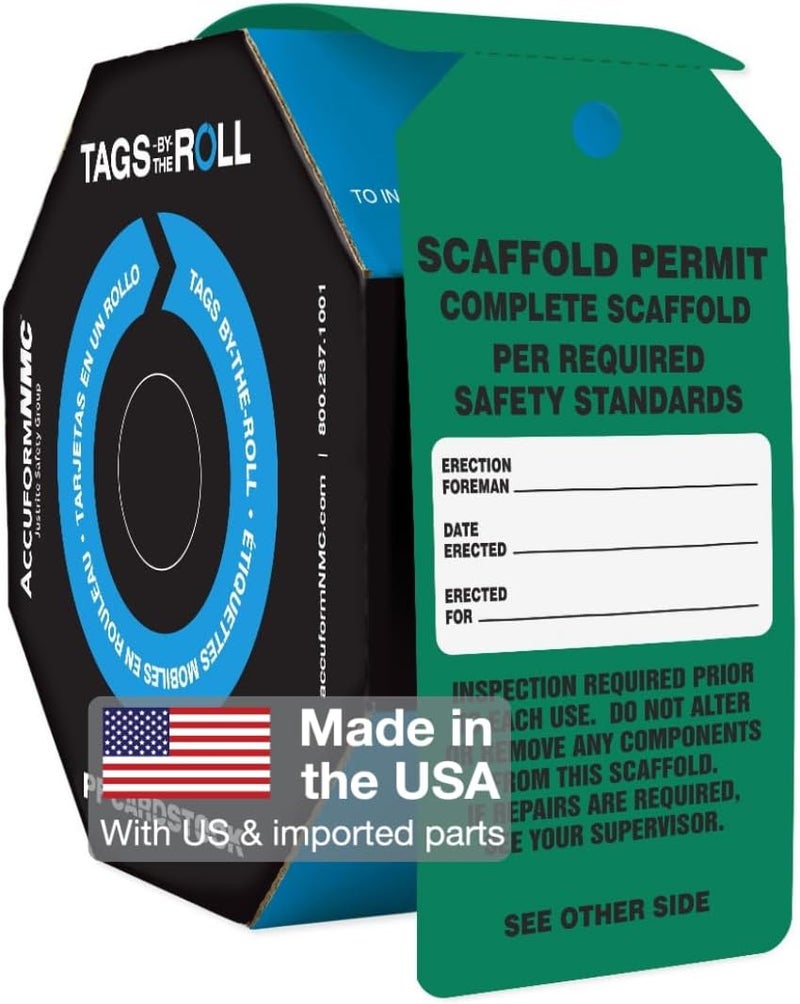 NMC AccuformNMC 100 Scaffolding Tags by-The-Roll, Scaffold Permit - Complete Scaffold, US Made OSHA Compliant Scaffold Tags, Waterproof PF-Cardstock, Resists Tears, 6.25"x3", TAR713 - Image 1